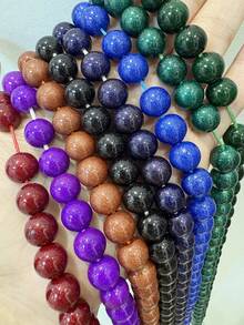 42pcs/Pack 10mm Diameter Beads With Hole, Imitation Natural Stone Gold Sand Stone, Shiny Glass Beads, DIY Jewelry Making, Craft Supplies - Multicolor - View 1