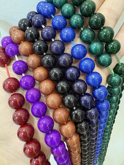 42pcs/Pack 10mm Diameter Beads With Hole, Imitation Natural Stone Gold Sand Stone, Shiny Glass Beads, DIY Jewelry Making, Craft Supplies