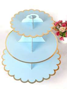 1PC 3-Tier Cupcake Stand Cardboard Round Cake Stand Dessert Tower& Food Display Stand With Gold Scalloped Edge For Birthday Party Favors Wedding Decor Back To School, Afternoon Tea, Wedding, Party