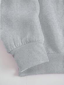 Women's Minimalist Printed Crew Neck Sweatshirt And Sweatpants Set Winter - Light Grey - View 3