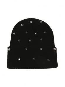 1 pieza Sombrero de punto con tachuelas para mujer, estilo europeo y americano, punk, para protección de oídos en otoño/invierno, adecuado para ir al trabajo - multicolor - Ver 10