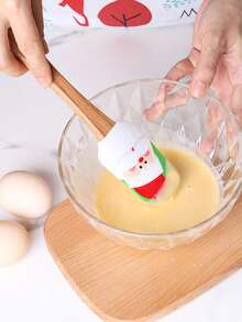 1pc Christmas Silicone Scraper, Christmas Scraper Set, Christmas Kitchen Tool, With Wooden Handle, Christmas Cake Decorating Scraper, For Cooking Baking Mixing Butter Cream - Multicolor - View 4