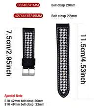 22mm Leather & Canvas Strap Compatible With Apple Watch Series 9 Ultra 8 7 6 5 4 3 2 1, Black & White Design