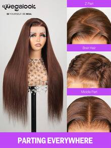 MEGALOOK 13x4蕾丝前假发，100%真人发丝，柔顺直发深棕色 - 预漂白发结，预拔毛发际线，透明蕾丝，高品质原生发，180%密度 - 日常佩戴舒适，适合办公室、派对、Y2K主题活动、度假、户外活动、周日盛装、学校、节日、圣诞节、返校季、婚礼、万圣节、约会之夜等场合，魅力女士假发 - S4 - 查看 9