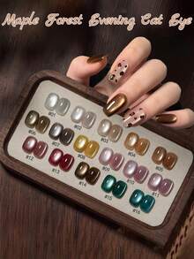 10ml圣诞美甲高级枫林猫眼凝胶指甲油2025夏秋流行显白美拉德金棕色玻璃珠透明无尘细磁粉猫眼美甲美甲用品绿指甲红指甲 - 彩色 - 查看 2