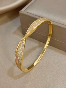 1pc Geometric Cross Bangle Bracelet Golden Bangle Bracelet For Women Elegant Stackable Bracelet For Daily Party Jewelry Birthday Christmas Gifts - Multicolor - View 2