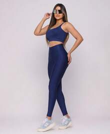 Premium Suplex Fitness Set With Pants And Non-Transparent Cup Top, Fitness Gym Clothing Kit, High Compression Leggings - 全藍 - 查看 3