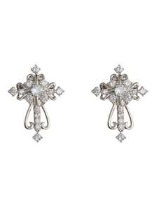 1 Pair Stainless Steel Vintage French Style Fully Rhinestone Embellished Cross Stud Earrings, Delicate Luxurious Minimalist Design