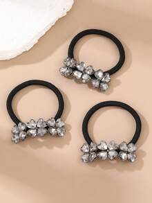 1pc/3pcs Women's Fashion Elegant Silver Rhinestone Four-Leaf Clover Hair Scrunchies, Suitable For Daily Wear, Spring/Summer, Party Outfit - Multicolor - View 9