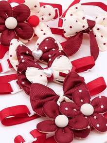 6件套创意红色花卉宠物领结，适合小型犬猫，是情人节主题婚礼和万圣节的完美之选，款式多样。