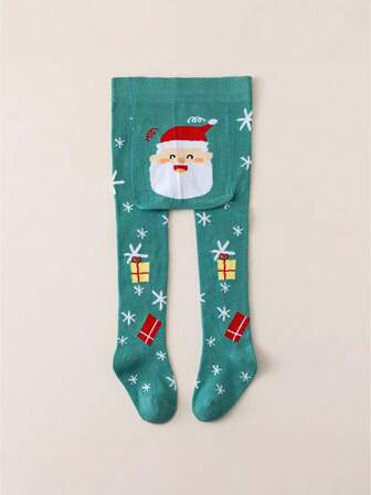 1 双圣诞老人图案儿童紧身裤，适合圣诞派对、送礼和日常穿着