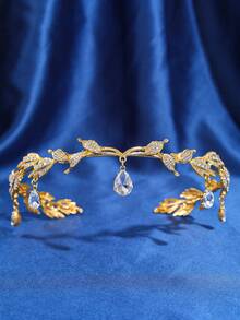 1pc Crystal Queen Crown Headband, Rhinestone Bridal Wedding Hair Accessories, Vintage Leaf Rhinestone Headpiece Pendant Hairband, Suitable For Women Princess Performance, Party, Halloween Costume, Bridesmaids Gifts, Coronas, Tiara
