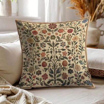 1 pieza Funda de almohada de peluche corto súper suave, patrón botánico medieval elegante vintage (estilo vintage), adecuado para decoración del hogar, regalo de vuelta a la escuela, funda de almohada decorativa multiusos, funda de almohada impresa por ambos lados (sin incluir el relleno de la almohada)