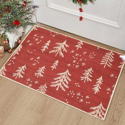 Christmas Tree Doormat Indoor Floor Mat Non-Slip Welcome Mat Xmas Holiday Entrance Mat For Living Room Bedroom Kitchen Entryway