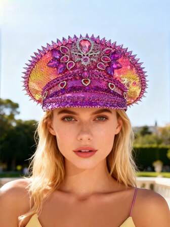 1 pieza Gorra de capitán con brillantes de estilo steampunk con rhinestones para mujeres y hombres, gorra militar, adecuada para despedida de soltera, cosplay, Navidad, carnaval, bar, despedida de soltero