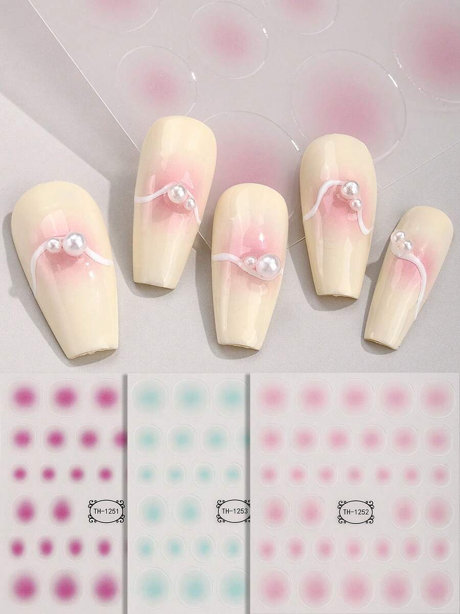 Beauty Sticker 3张/套 半透明渐变美甲贴纸 美甲贴花 美甲设计 美甲贴片 美甲DIY装饰 适合女性和女孩 美甲用品 - 彩色 - 查看 1