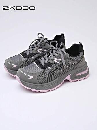 ZKBBO Damskor med tjocka skor, bekväma promenadskor för utomhusbruk, rund tå med snörning