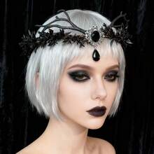 1 件异国手工泪珠额头饰品，合金叶冠，适合女性、婚礼、派对 - 黑色 - 查看 3