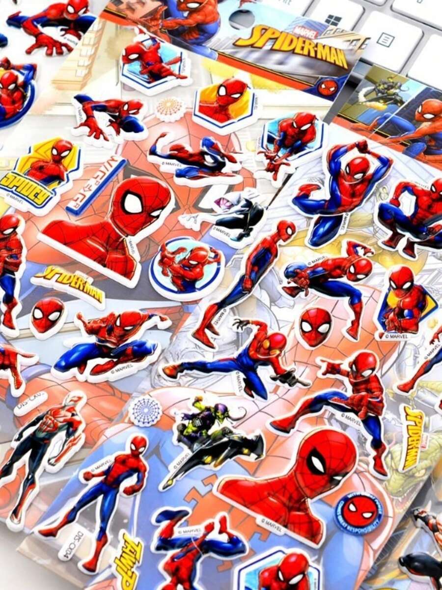 卡通蜘蛛侠闪光音乐DIS-CX贴纸，漫威超级英雄3D泡泡贴纸（男女皆宜），带印刷工艺的奖励贴纸