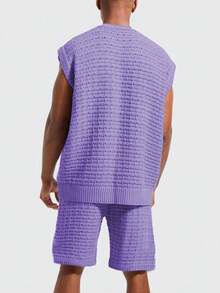 Mens Short Sets 2 Piece Outfits Summer Casual Round Neck Knit Tank Tops And Shorts Matching Tracksuits Set - Màu tím  Violet - Xem 4