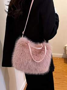 Geantă de umăr ușoară din blană artificială pentru femei, cu curea reglabilă, închidere magnetică, poșetă din pluș, lavabilă manual, cu mâner superior, pentru ieșiri zilnice, stil Honey Girl cu căptușeală din piele artificială, geantă tote pufoasă pentru femei, geantă de umăr pufoasă, poșetă casual din blană artificială, geantă elegantă de iarnă, geantă de mână la modă, cu textură moale și mânere îmblănite, pentru ieșiri zilnice, cumpărături, evenimente de iarnă și ocazii casual.