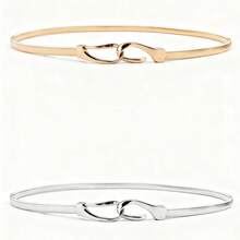 2pcs Of Women's Versatile Fashion Thin Belt Dress Stretch Women's Belt Metallic Gold Women's Belt