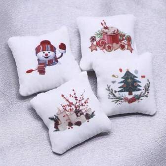 4pcs/Apartment Mini Pillow Christmas Pattern Mini Furniture Living Room Scene Decoration Props Model Accessories