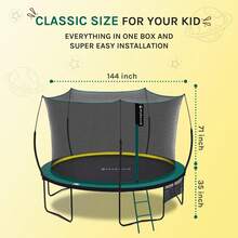 12FT Springless Trampoline For Kids And Adults - Recreational Trampolines With AntiRust Coating - Bungee Cords Outdoor Trampoline For Kids - No-Gap Design Zipper System