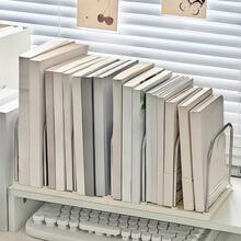1pc Stainless Steel + PP Desktop Book Shelf | Base With Adjustable Divider Vertical Small Book Stand | Modern Minimalist Office Desk Storage Rack, Suitable For Mail And File Storage | Student Dorm Study Desk Organizer - Multicolor - View 5