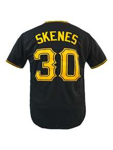 KTYSDE Men's #30 Black Baseball Jersey, Loose Fit V-Neck Short Sleeve Cardigan With Pittsburgh Embroidered Letters, Suitable For Casual Daily Wear, Streetwear, Baseball, Golf Training, Fan Gift, Unisex Spring Sports - Black - View 3