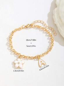 1pc Floral & Letter Charm Bracelet, Sweet & Fashionable Summer Accessory For Girls, Children's Birthday Gift - White - View 5