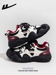 1双 WARRIOR 女式休闲滑板鞋，系带设计，厚底，增高，低帮，户外平底滑板鞋，温暖休闲，适合秋冬季。现代设计女式厚底厚底运动鞋，经典款式，复古细节，舒适时尚。拼接材质设计，适合学生。