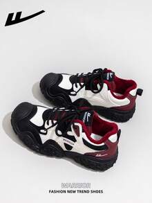 1双 WARRIOR 女式休闲滑板鞋，系带设计，厚底，增高，低帮，户外平底滑板鞋，温暖休闲，适合秋冬季。现代设计女式厚底厚底运动鞋，经典款式，复古细节，舒适时尚。拼接材质设计，适合学生。