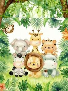 Geschirrset für die Geburtstagsparty mit Dschungeltier-Thema, einschließlich Papptellern und Servietten