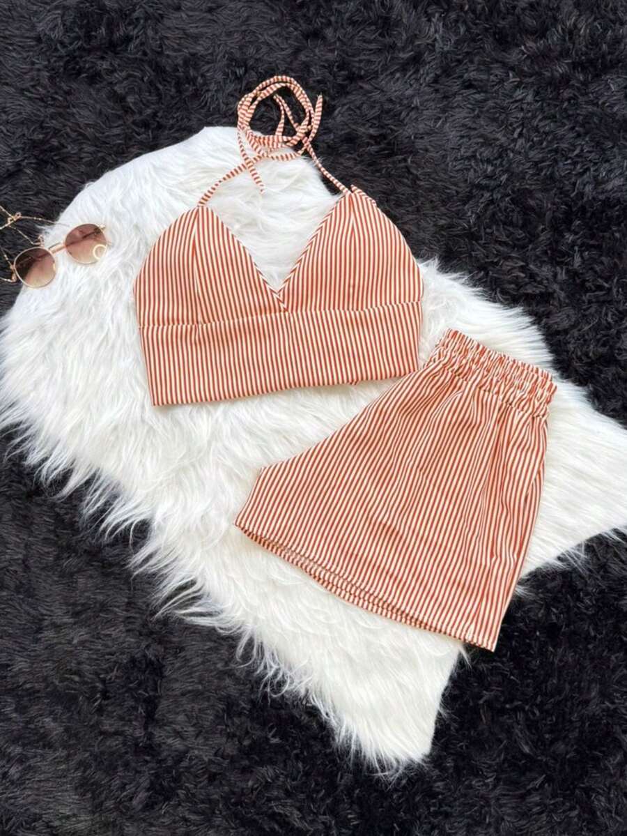 2-PIECE SET SHORTS AND CROPPED DUNA STRIPED FASHION THEND SUMMER 2026 - Terra Cota - View 1