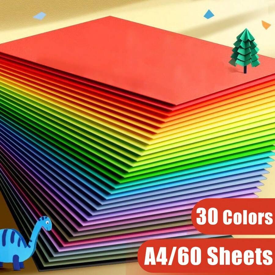 60 Sheets Of 30 Color A4 (8.26 * 11.69in) 200gsm Colored Cardboard, Handmade Creative Production, Cultivating Hands-On Ability, Mixed Color And Multi-Color