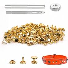 Sets Leather Rivets 8x10mm Double Cap Rivets Snaps Metal Studs Fasteners With 3pcs Setting Tools Leather Repair Decoration, Bronze - Gold Tone + 8x10mm - View 2