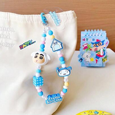 New Crayon Shin-Chan Set: Superman Shin-Chan Bracelet Buckle & Beaded Phone Charm, DIY Kawaii Anime Accessory, Anti-Lost Strap For Phone/Bag/Camera, & Durable, Nostalgic Collectible, Perfect Gift For Couples/Fans, Hot For Cross-Border