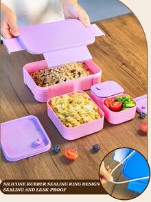 1pc Creative Minimalist Solid Color Stripe Insulated Bento Box, Square Shape With PP Cutlery Set, Multi-Color Options, High-Quality Leak-Proof Design, For Work, Daycare, School And Travel Food Storage Container To Keep Sandwiches, Fruits, Snacks And Salads Fresh - Multicolor - View 12