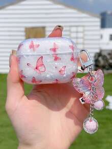 Valentines Pink Butterfly Pattern Case Compatible With AirPods Compatible With Airpods1/2 AirPods Pro