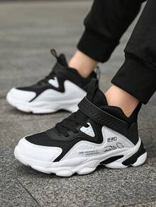 1 Paar Kinder Mittelhohe Basketball Sneaker, Mesh atmungsaktives Obermaterial, leicht, rutschfeste EVA langanhaltend Laufsohle, modisch vielseitig, verstellbarer Klettverschluss für einfaches An- und Ausziehen, geeignet für den täglichen Gebrauch