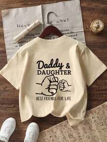 Tween Girl Funny Letter Printed Crew Neck Short Sleeve T-Shirt Top, Summer - Apricot - View 5