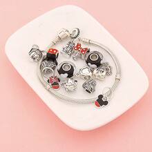 Disney 1件欧美黑红穆拉诺米奇米妮吊坠手链镀银心形城堡卡通动物DIY串珠首饰礼品 - 黑色 - 查看 4