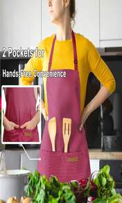 BeLuyi Adjustable Bib Apron With 2 Pockets Chef Cooking Kitchen Restaurant Aprons For Women Men - ColorF - 查看 4