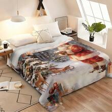 1pc Christmas Santa Claus, Snowman, Reindeer Gift Box Fleece Blanket, Super Soft Flannel Suitable For Bedroom, Living Room, Sofa And Office, Great For Travel And Gift, Christmas