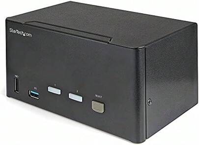 Commutateur KVM StarTech.com DisplayPort 4K à 2 ports pour 3 écrans - Vidéo Ultra HD 4K 60 Hz - HDR - Hub USB 3.0 à 2 ports et HID USB 2.0 à 4 ports - Audio - Touche de raccourci - TAA