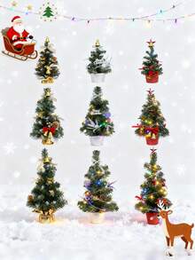 1棵30厘米/11.81英寸迷你圣诞树，带桌面，适用于办公室，篮式底座，饰以雪红色蝴蝶结和浆果，圣诞装饰品，迷你圣诞树，桌面家居装饰，冬季房间装饰，圣诞装饰品，家居圣诞礼物，圣诞装饰 - 彩色 - 查看 2