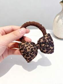1pc Girls Sweet Style Leopard Print Bow High Elasticity Does Not Hurt The Hair Small Intestine Hair Ring Suitable For Daily Matching - Multicolor - View 4