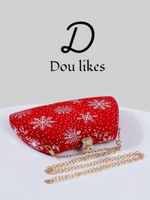 1pc Red Christmas Clutch Bag With Snowflake Flower Clasp Design, Elegant Evening Handbag Suitable For Christmas Party, Formal Occasions, Weddings, Galas And Celebrations