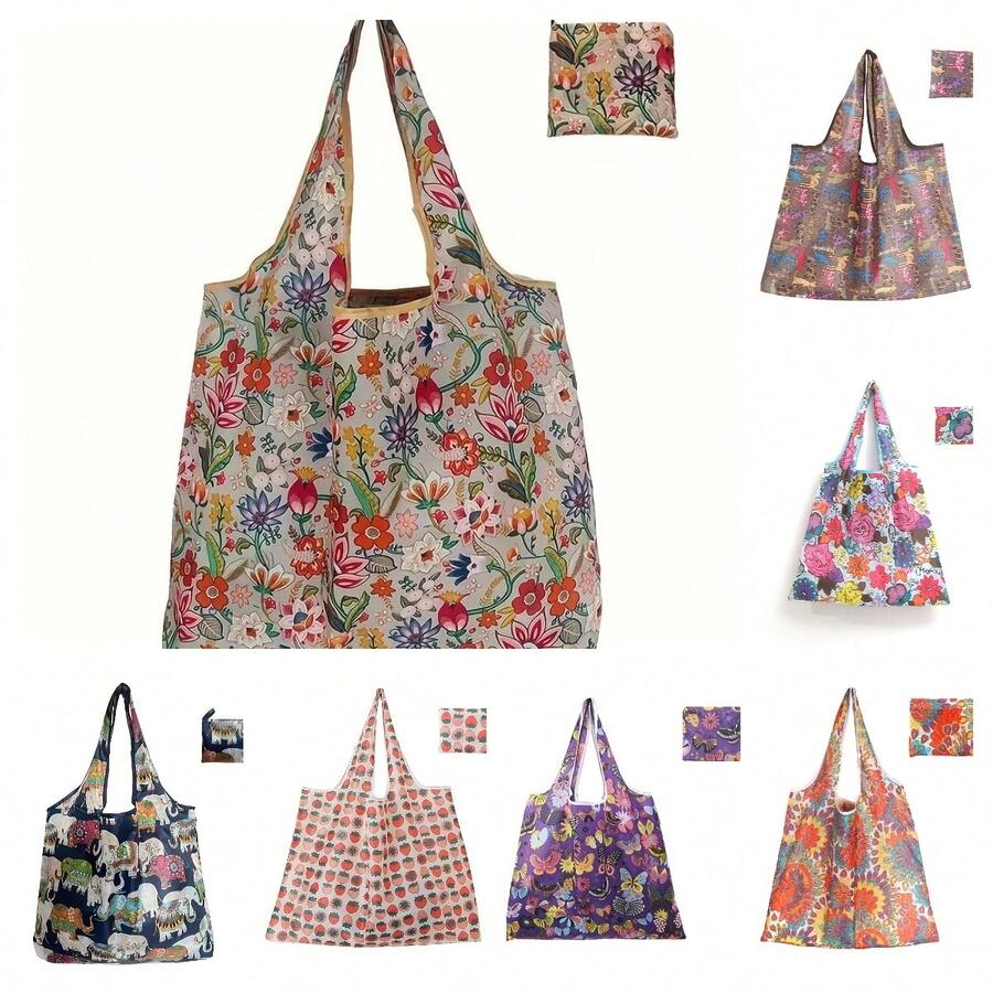 1 Reusable Shopping Bag, Foldable Portable Large Capacity Tote Bag, Suitable For Shopping, Office Work, Travel, Parties, Organizing And Storage - 五-19-動物 - 查看 1